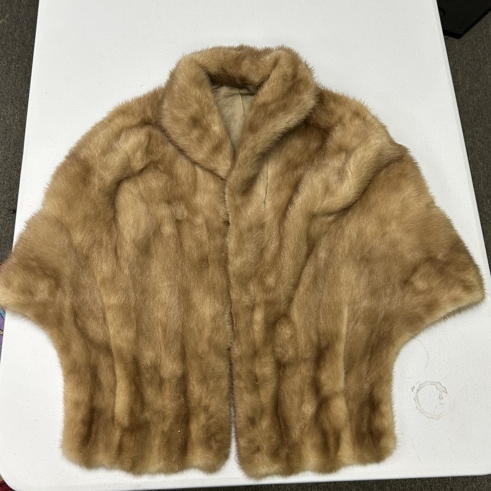 Unbranded Fur Stole Wrap Womens OS Tan Real Fur Shawl Collar Vintage A5